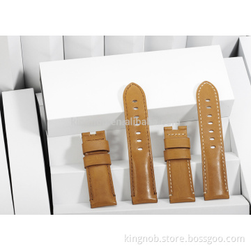 24mm brown deployant buckle style leather watch bands handmade genuine leather watchbands for panerai watch strap